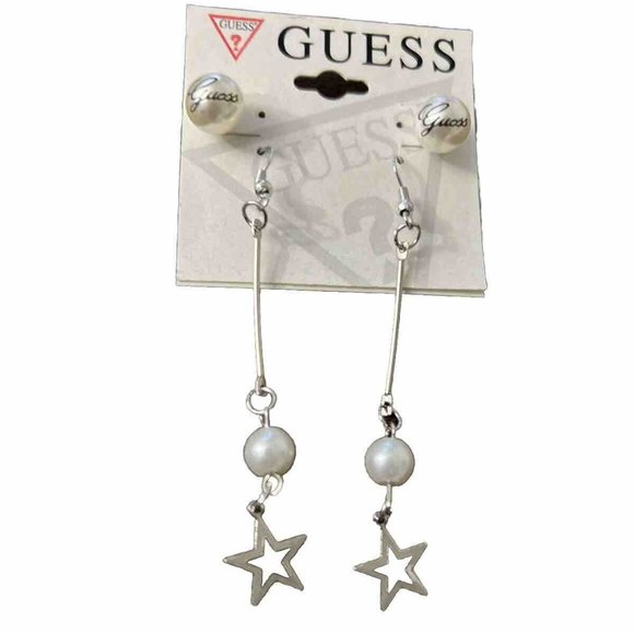 Guess Silver-Tone Faux Pearl Stud & Star Dangling Earrings 2 pcs - BNWT - Picture 1 of 4